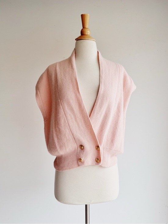 Vintage Sweaters - Vintage Lauren Cole Lambswool Angora Sweater Vest Pink Gold Button Petite M